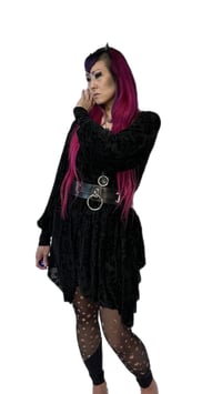 Image 2 of Nightfall Burnout Velvet Noir Bishop Sleeve Dress