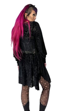 Image 3 of Nightfall Burnout Velvet Noir Bishop Sleeve Dress