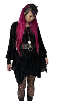 Image 4 of Nightfall Burnout Velvet Noir Bishop Sleeve Dress