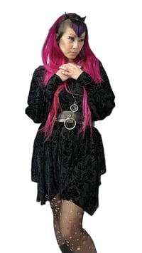 Image 1 of Nightfall Burnout Velvet Noir Bishop Sleeve Dress