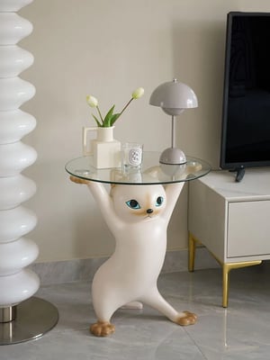 Image of Cat Statue Living Room Decoration Glass Table Creative Home Accessories
