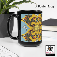 Image 3 of 'The Four Fools' Tarot Black Glossy Mug