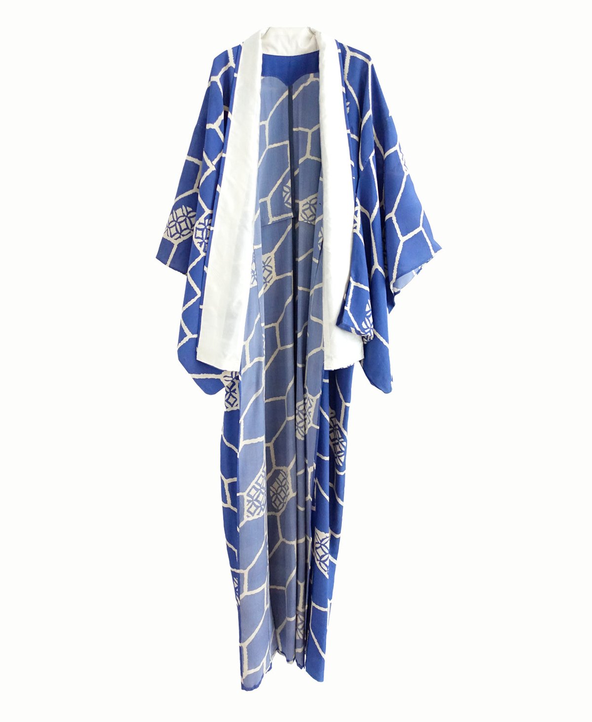 Image of Blå silke kimono dame med geo mønstre / 'Too Fairy..'