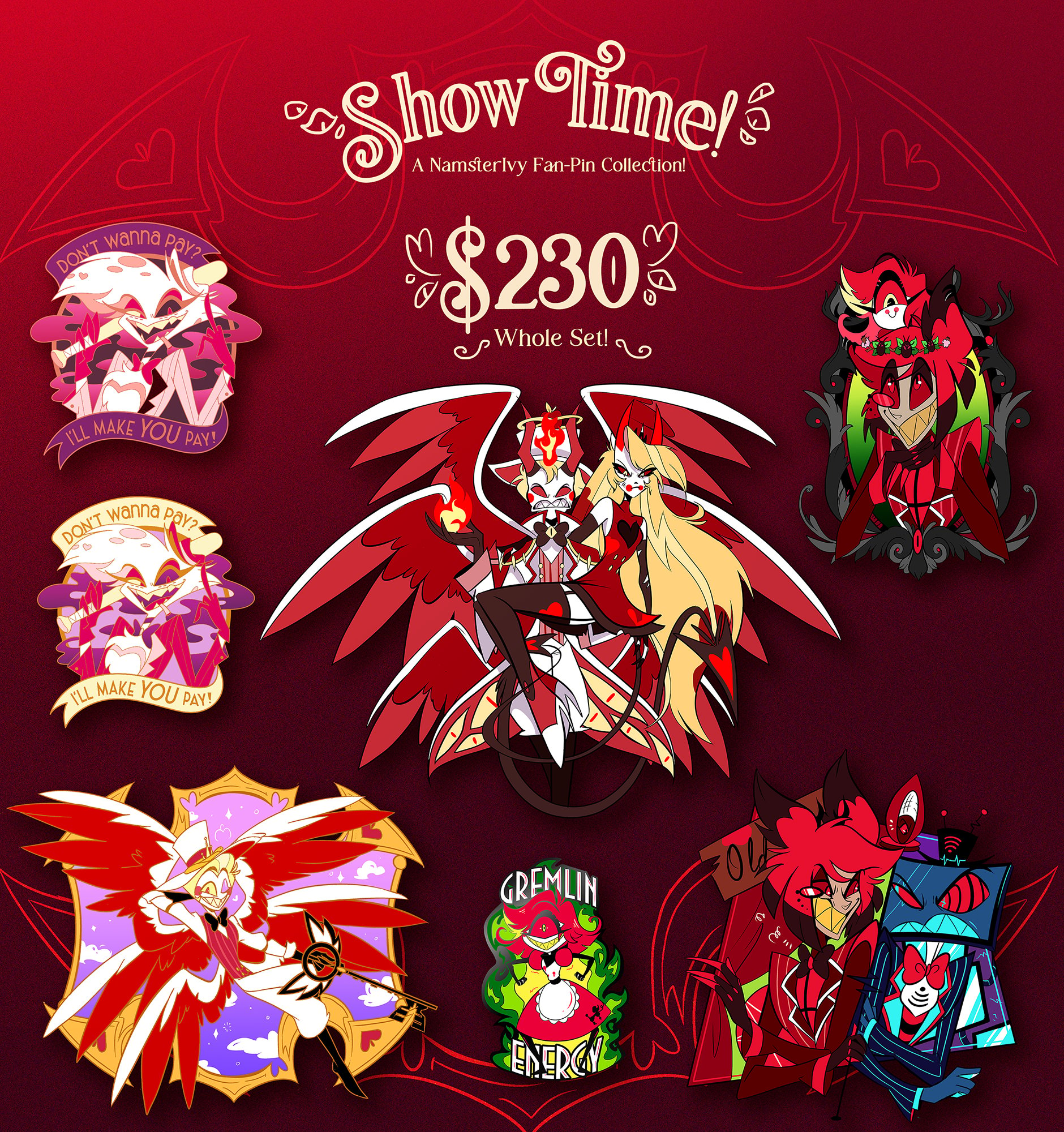 SHOWTIME!!! PRE-ORDERS! - A Hazbin Hotel Fan Pin Collection! | NamsterIvy  Art & Store