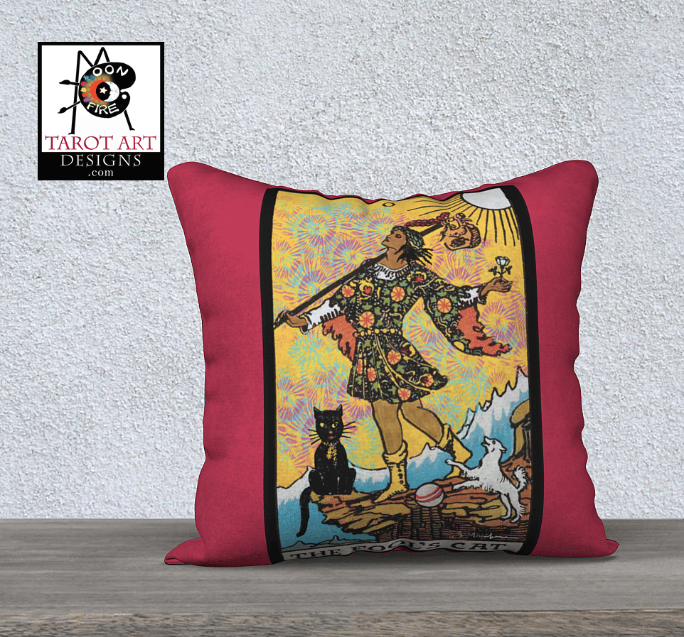 'The Fool's Cat (and Dog)' 18" Velveteen Pillow Cover