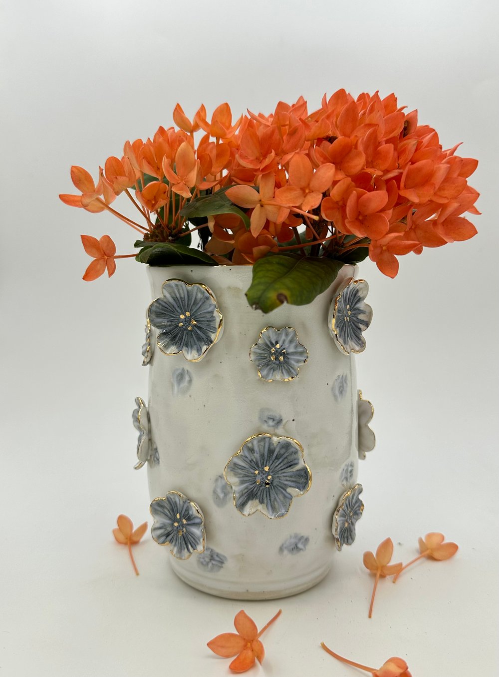 Image of Sapphire Blue Floral Vase (Large)