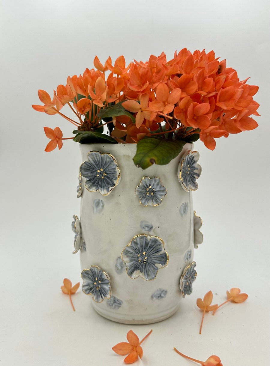 Image of Sapphire Blue Floral Vase (Large)