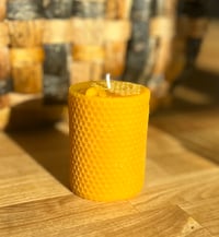 Image 1 of Round honeycomb pillar candle pure beeswax (4.5 oz)