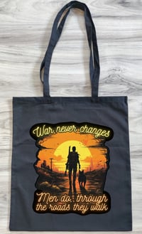 Image 1 of Lone Wanderer and Dogmeat Tote Bag - War Never Changes Design - Fallout Fan Gift