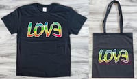 Image 1 of Rainbow Love Design T-Shirt and Tote Bag Set - Vibrant and Stylish Graphic Tee and Shoulder Bag