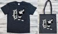 Image 2 of Steamboat Willie T-shirt and Tote Bag - A 1928 Mickey Design Tee and Tote Set, B/W and Color Design