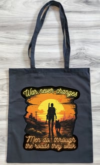 Image 3 of Lone Wanderer and Dogmeat T-Shirt and Tote Bag Set - War Never Changes Design