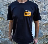 Image 4 of Fallout Hub Logo T-shirt - Fallout Fan Page Tee - Original Design, Front and Back