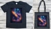 Galaxy Grid T-Shirt and Tote Bag Set - Cosmic Vibes, Unique Cut-Out Design