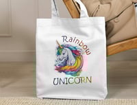 Image 5 of Rainbow Unicorn Graphic T-Shirt and Tote Bag Set - Kawaii Rainbow Unicorn Design