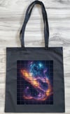 Galaxy Grid Tote Bag - Cosmic Cut-Out Design on Black or White Organic Cotton Tote Bag