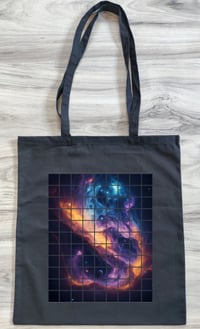 Image 1 of Galaxy Grid Tote Bag - Cosmic Cut-Out Design on Black or White Organic Cotton Tote Bag