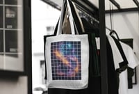Image 3 of Galaxy Grid Tote Bag - Cosmic Cut-Out Design on Black or White Organic Cotton Tote Bag