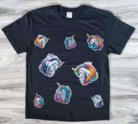 Image 1 of Kawaii Unicorns Graphic Tee - Originally Designed Unicorns - Randomized on Front and Back of T-Shirt