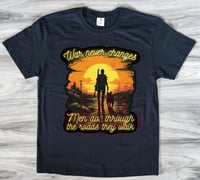 Image 1 of Lone Wanderer and Dogmeat Black T-shirt - War Never Changes Original Design Graphic Tee