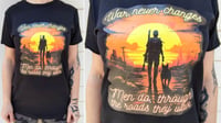 Image 4 of Lone Wanderer and Dogmeat Black T-shirt - War Never Changes Original Design Graphic Tee