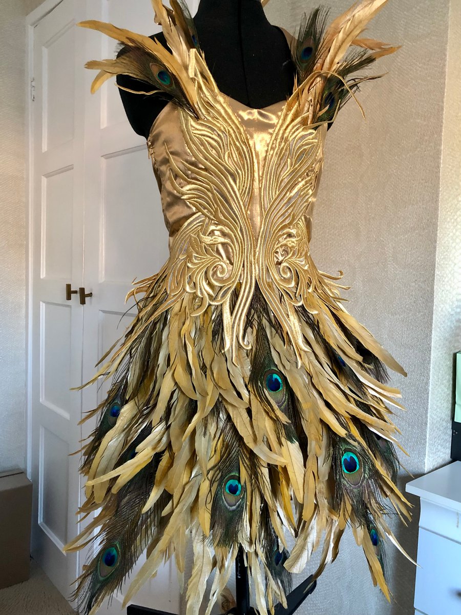 Image of Gold Peacock Feather Dress