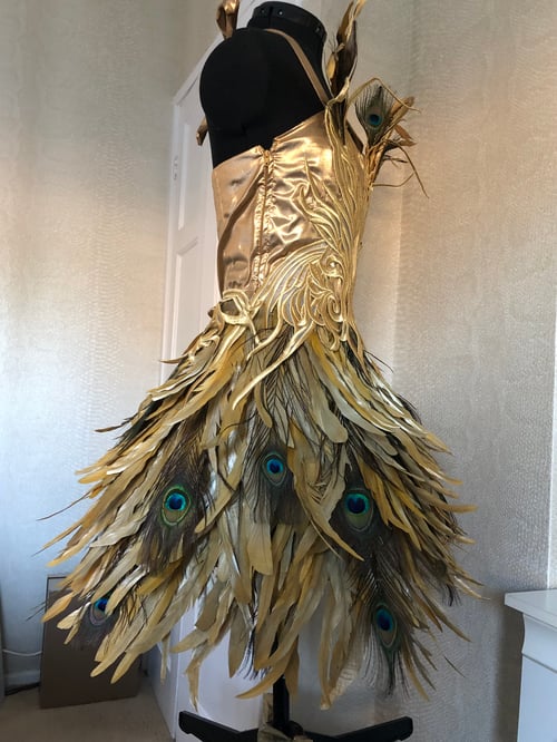 Image of Gold Peacock Feather Dress