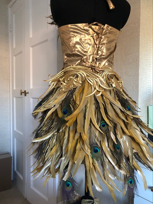 Image of Gold Peacock Feather Dress