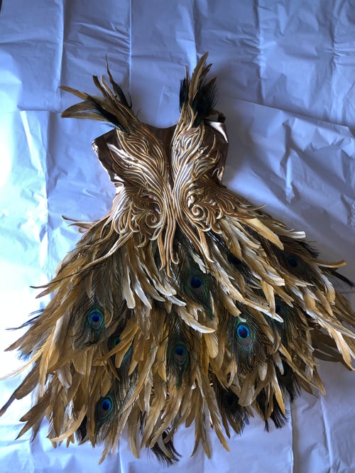 Image of Gold Peacock Feather Dress