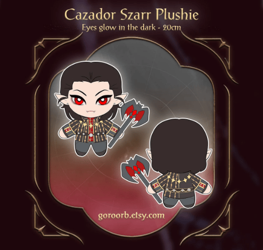 Cazador Szarr Plushie Baldur's Gate Eyes glow in the dark 3 BG3 vampire 