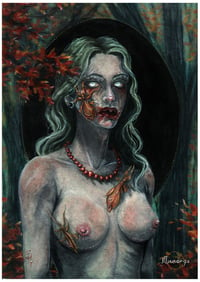 Image 1 of Melancholy loves to wear her red necklace - Original Painting