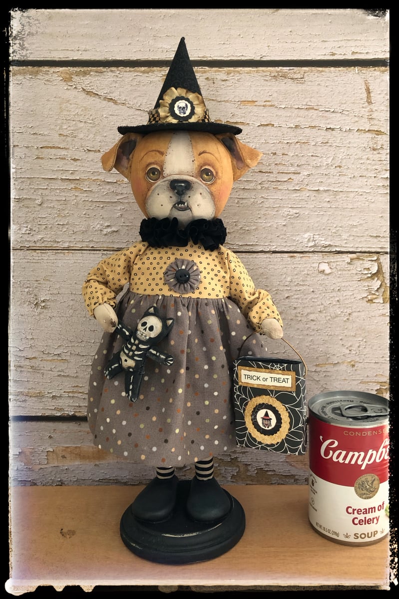 Bullinda the Folk Art Halloween Witch English Bull Dog doll Penny