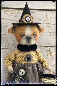 Image 2 of Bullinda the Folk Art Halloween Witch English Bull Dog doll Penny Grotz