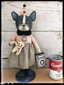 Folk Art French Bulldog Boston Terrier Dog Doll Penny Grotz