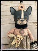 Folk Art French Bulldog Boston Terrier Dog Doll Penny Grotz