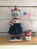 Americana Folk Art Cat Doll Penny Grotz