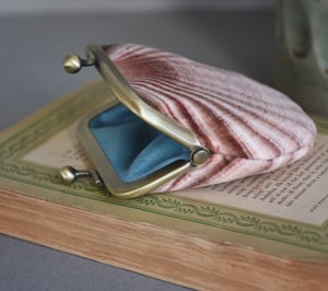 Image of Seashell printed velvet coin purse with indigo silk lining