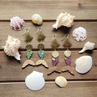 Image 1 of Wood and Resin Glitter Mermaid Earrings