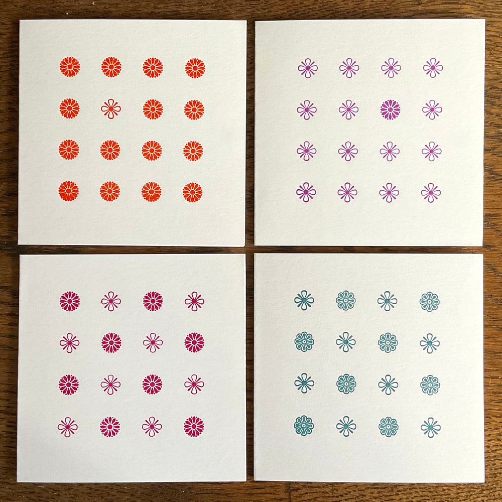 Image of LETTERPRESS GREETINGS CARDS ~ FLOWERS ~ SINGLES OR SET OF FOUR