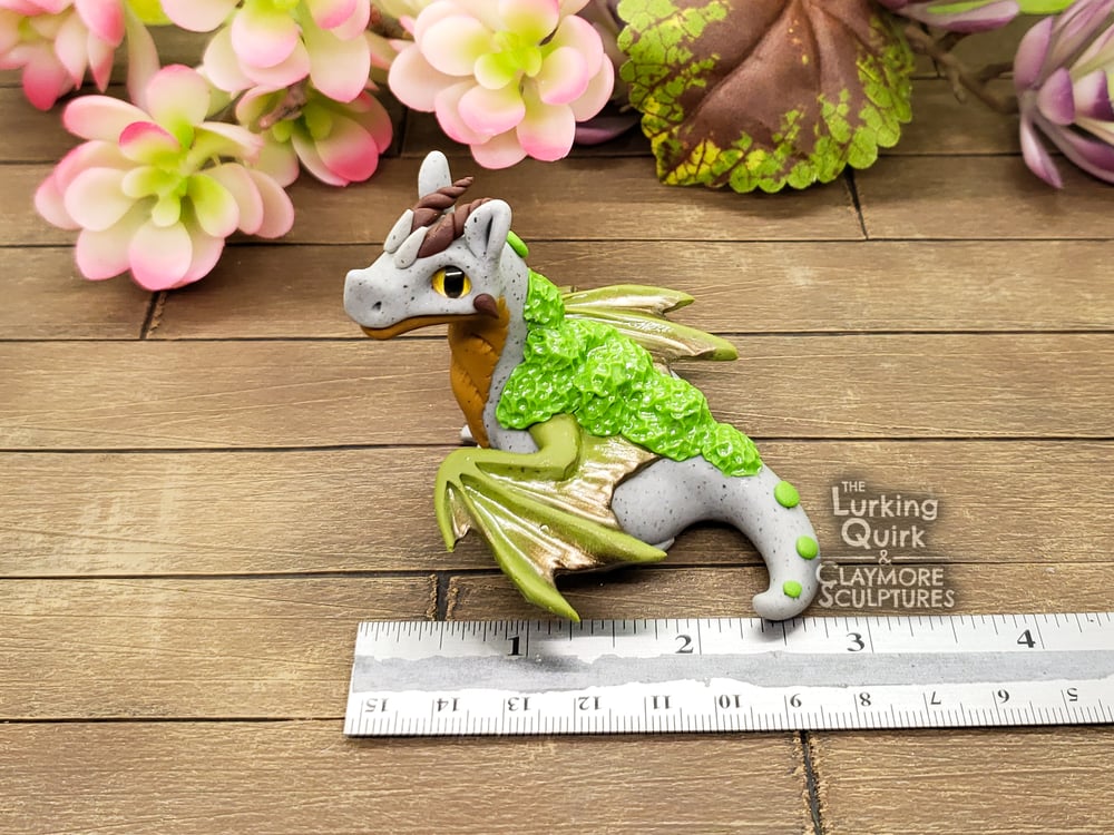 Mossy Stone Dragon with Golden Brown Accents