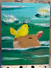 “Capybara Stack” - 11”x14” oil on canvas with gems ready to ship 4-10-24 ! 