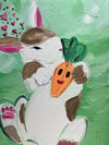 “Cutie & their Carrot” - 11”x14” oil on canvas with gems ready to ship 4-10-24!