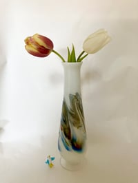 Image 1 of Retro Dalian Glass White Opaline Swirl Vase
