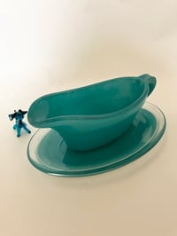 Image 1 of Retro Turquoise Phoenix Glass Gravy Boat