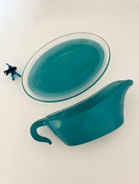 Image 2 of Retro Turquoise Phoenix Glass Gravy Boat
