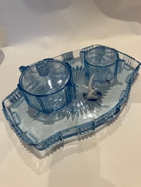 Image 2 of Art Deco Blue Glass Trinket/Dressing Table Set