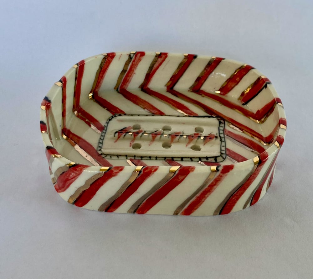 Image of Soap dish red and gold