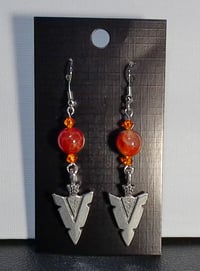 Orange Agate & Arrow Head Pendant Earrings (2.9")