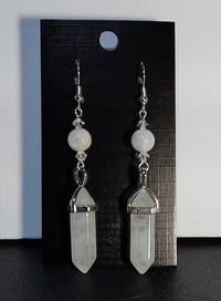 Image 2 of Moonstone & Clear Quartz Earrings (3.1")