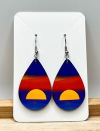 Image 1 of Colorful wooden statement dangle earrings - Day